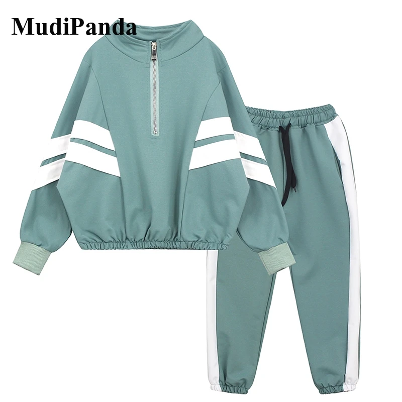 MudiPanda Kids Sport Clothes Autumn Girls Clothing Tracksuit For Children Striped Coat + Pants 2Pcs Teenage Boys Costume 2021