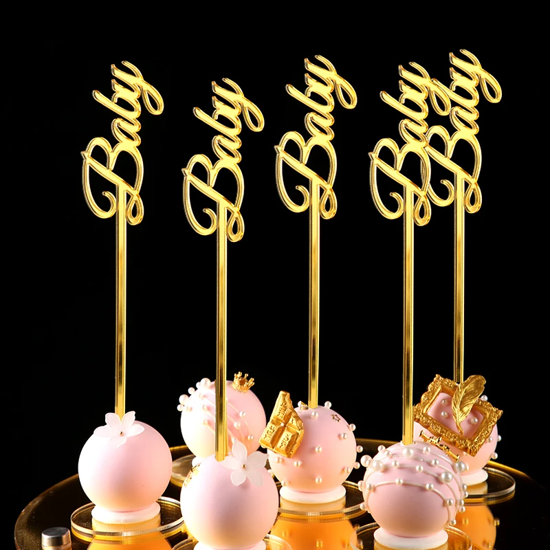 1pc Personalized  Gold Acrylic Cake Pop Sticks Customized Name Lollipop Candy Buffet Treat  Wedding Party Decorations