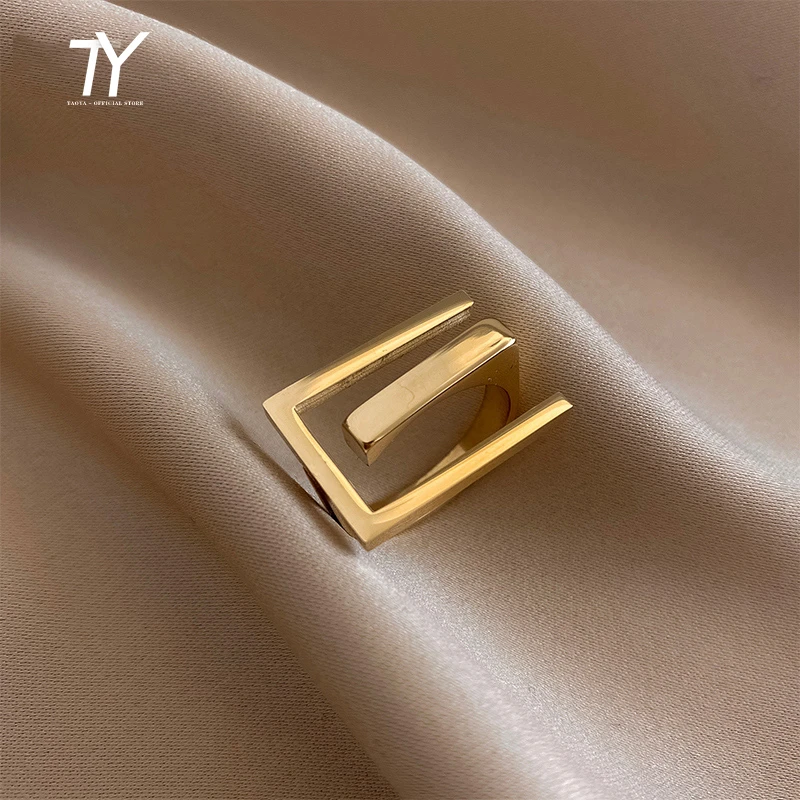 European and American Exaggeration Titanium Steel Gold Geometric Element Open Rings For Woman 2020 New Fashion Korean Jewelry