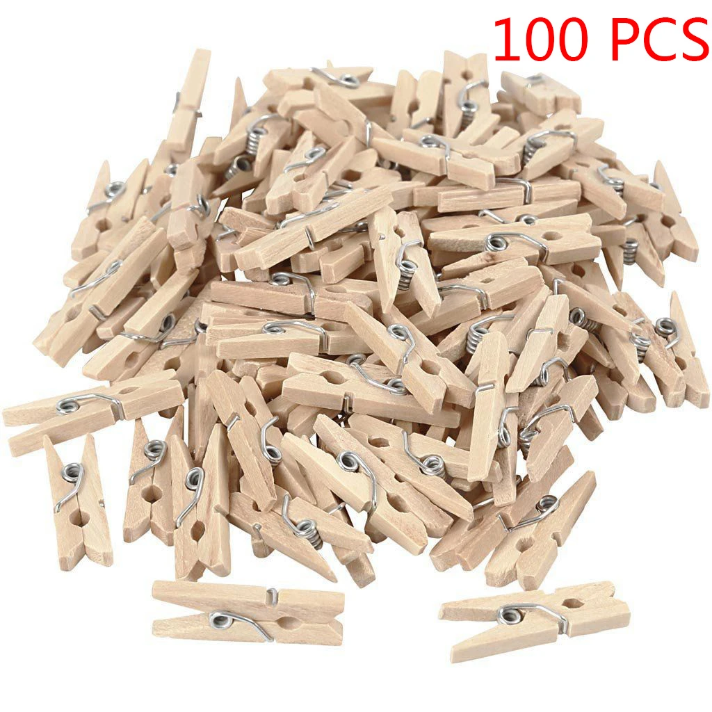 50/100/150/200Pcs Mine Size Wooden Clips 25mm Photo Clips Clothe Spin Craft Decoration Clips Pegs School Supplies