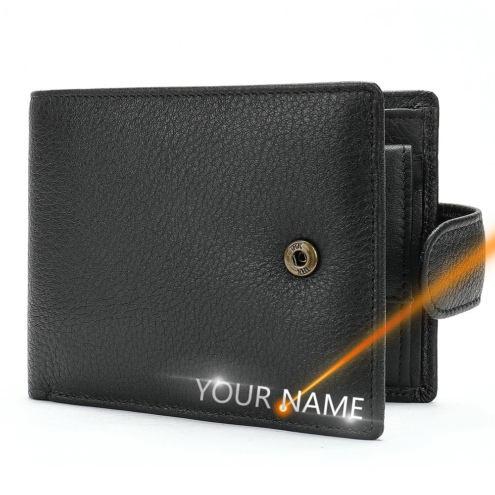 2020 New Men Wallets Leather Name Engraving Hasp Male Purses Long 100% Genuine Leather Vintage High Quality Men Wallet