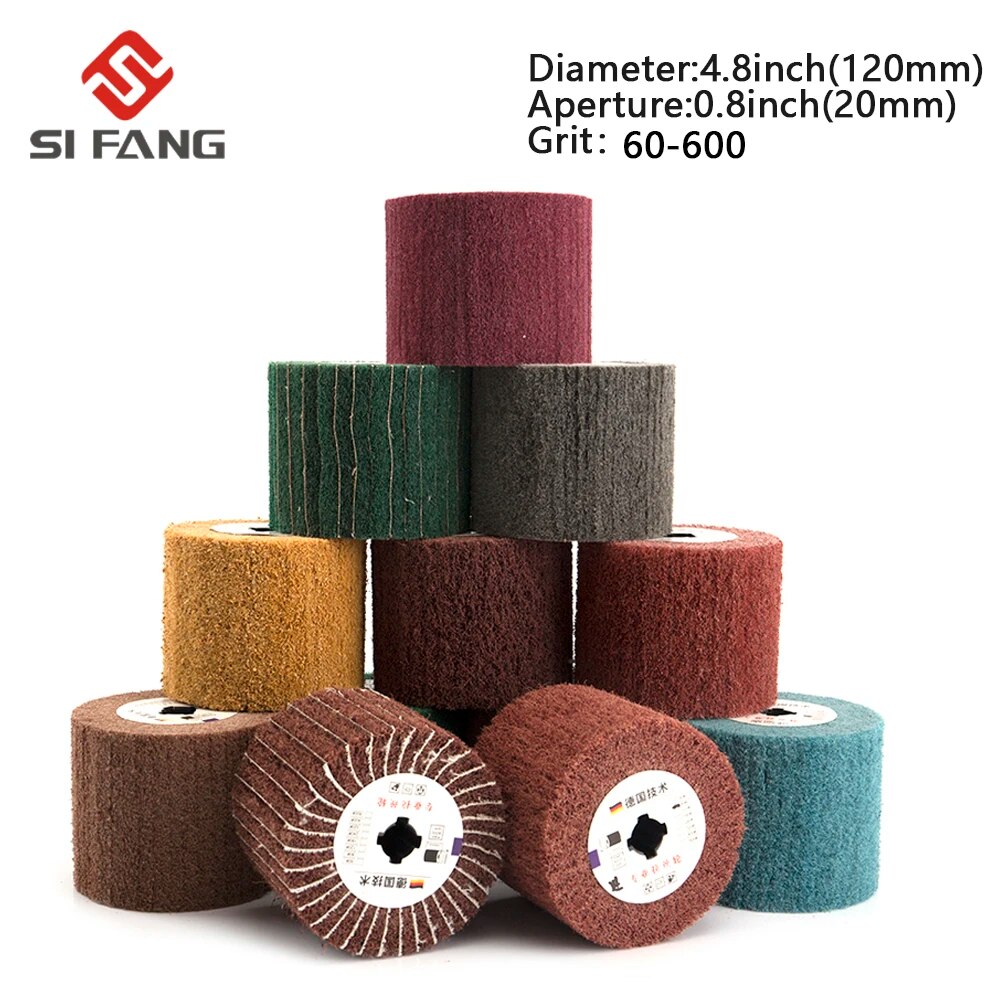 Non-woven Nylon Abrasive Flap Wheel Brush Wire Drawing Polishing Burnishing Drum  Wheel for Stainless Steel