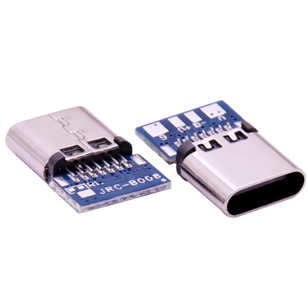10 Pcs Micro USB 2.0 Type C Connector 14 Pin Female Socket Receptacle Through Holes PCB 180 Vertical Shield Terminal Blue