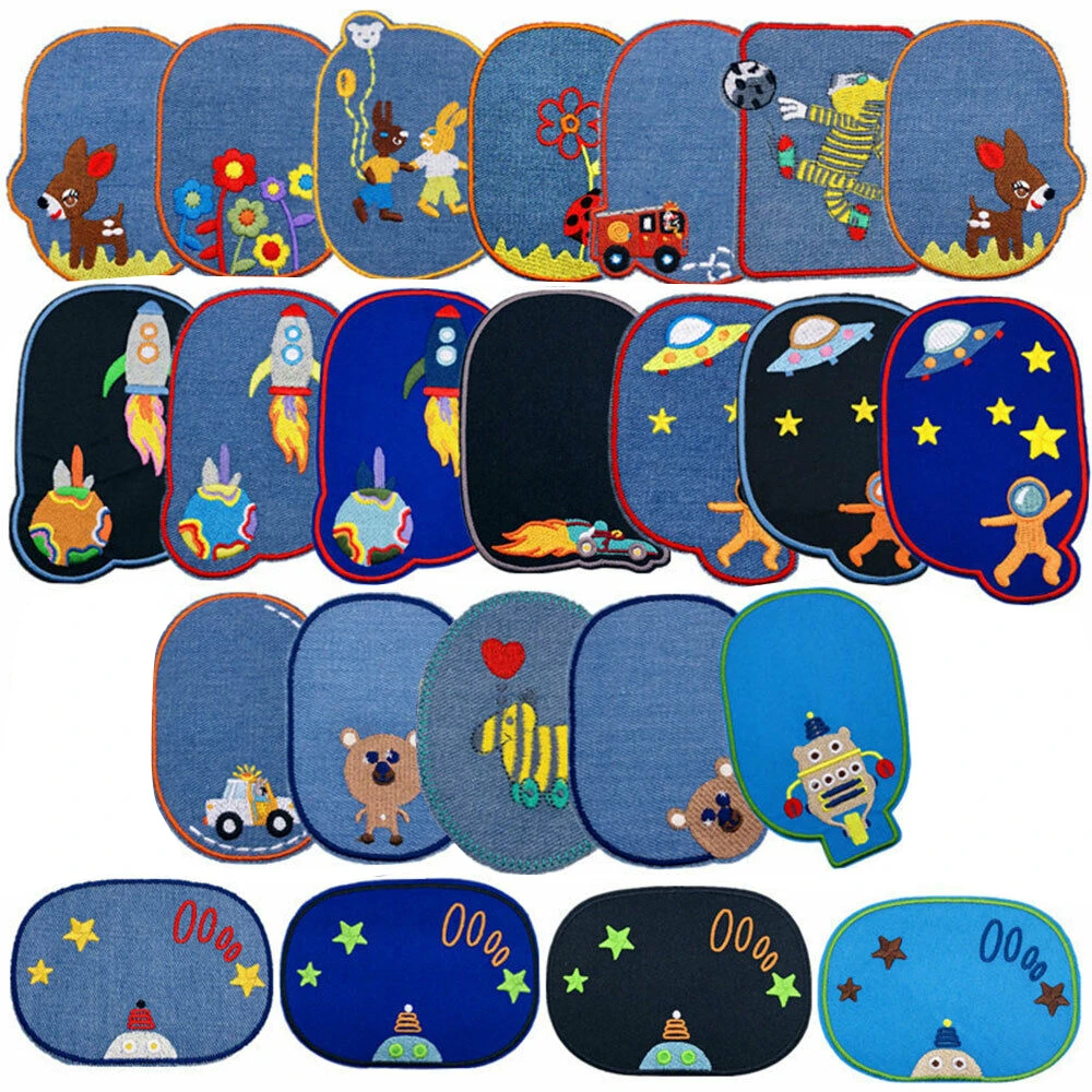 5Pcs Sewing Repair Elbow Knee Patches Iron On Patch For Clothing Jeans Stripes Stickers Embroidered Badge Children Cloth