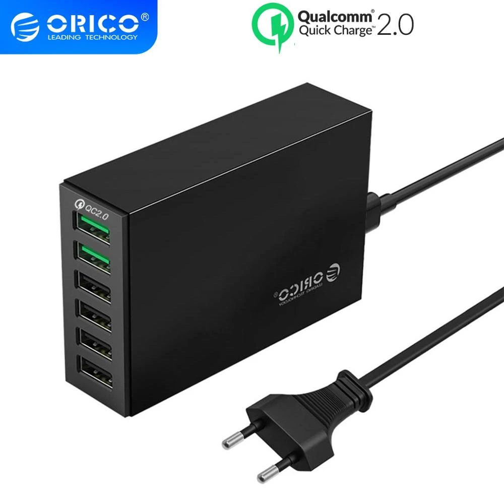 ORICO QC2.0 Fast Charger 6 Ports USB Desktop Charging Station for iPhone Samsung Xiaomi Huawei Smartphone Docking Charger