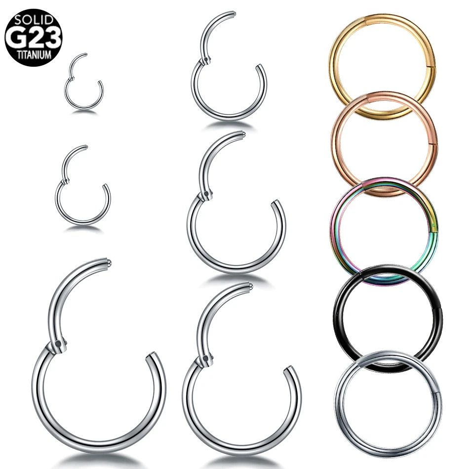 1PC Titanium Segment Hinged Ring Septum Nose Clicker Piercing Nose Lip Earrings Helix Eyebrow Cartilage Tragus Piercings Jewelry