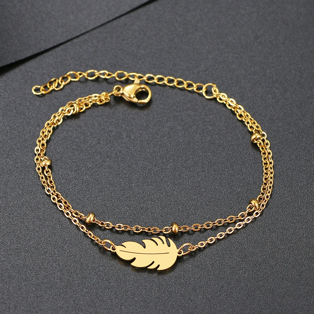 Stainless Steel Bracelets Feather Classic Fashion Style Double Layer Bracelet For Women Fine Fashion Jewelry Wedding Gifts