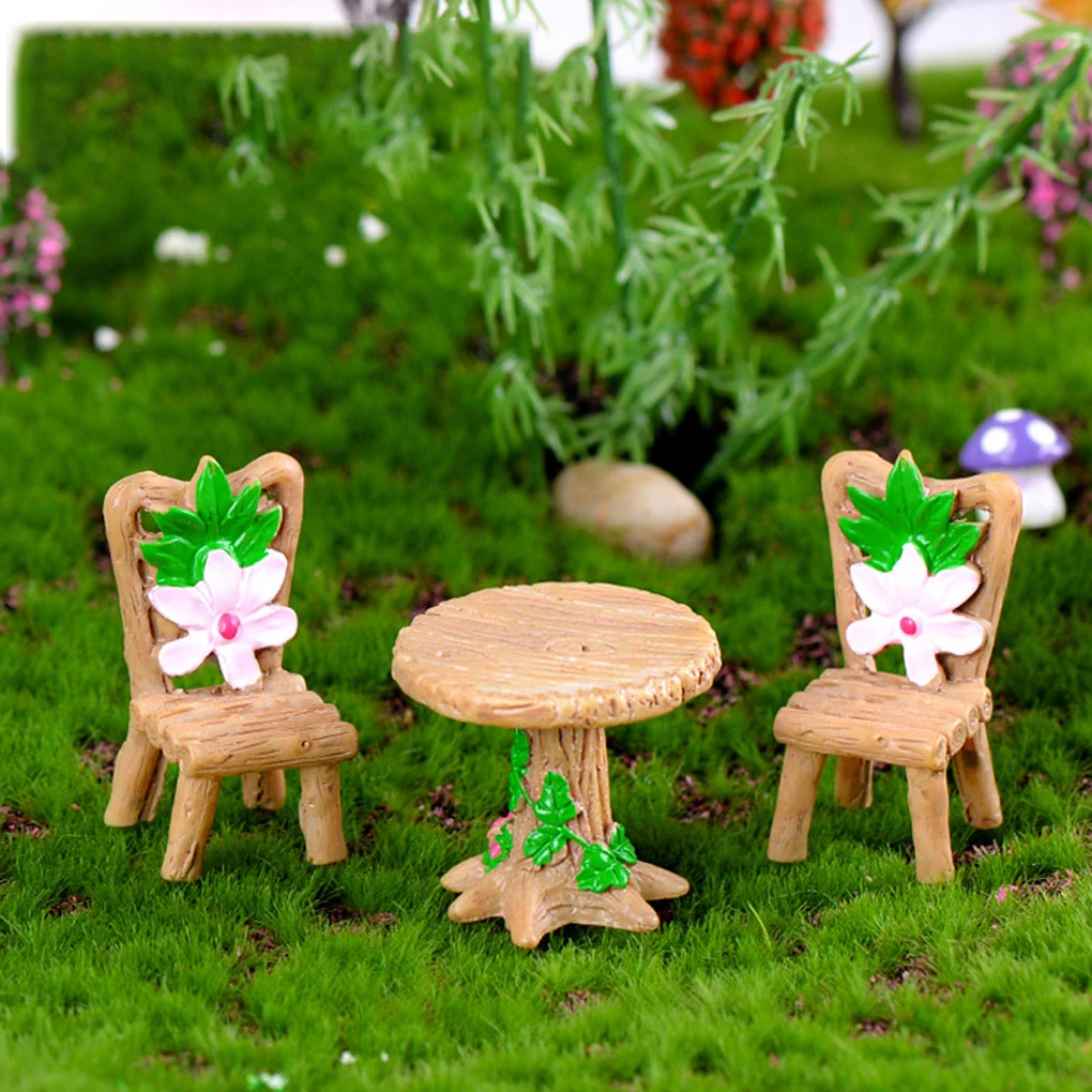 3PCS Micro Landscape Ornament Table Chair Resin Craft Fairy Garden Miniature Terrarium Figurine DIY  Waterproof  Decoration Kit