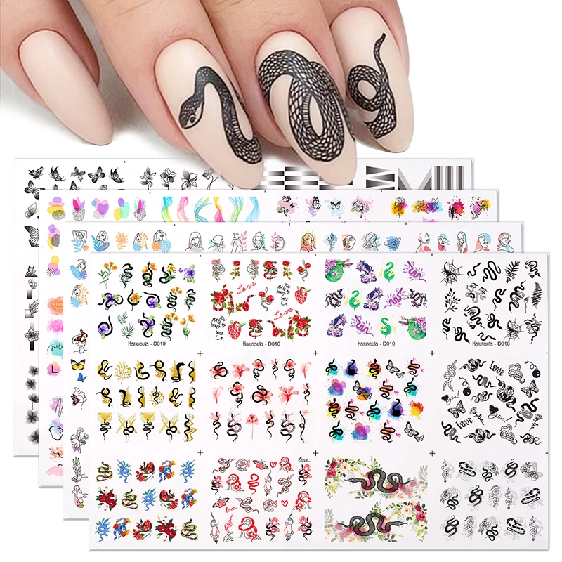 Harunouta 12pcs Black Snake Nail Stickers Wave Line Transfer Sliders Decoration Abstract Image Nail Art Designs Water Decals