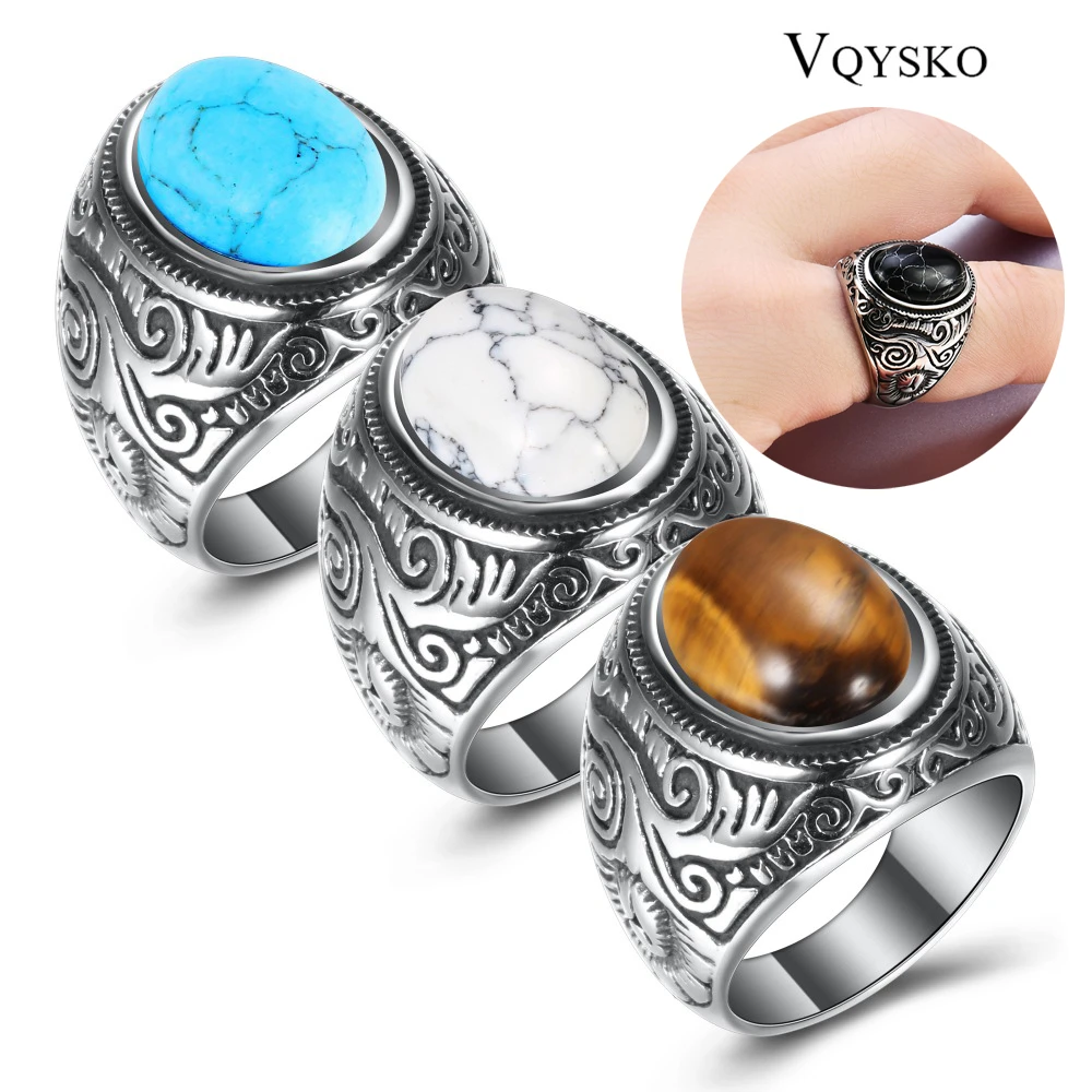 Wholesale Retro Jewelry Stone Rings For Men Titanium Steel Inlaid Three Colors Onyx Ring Men Domineering Opal Ring