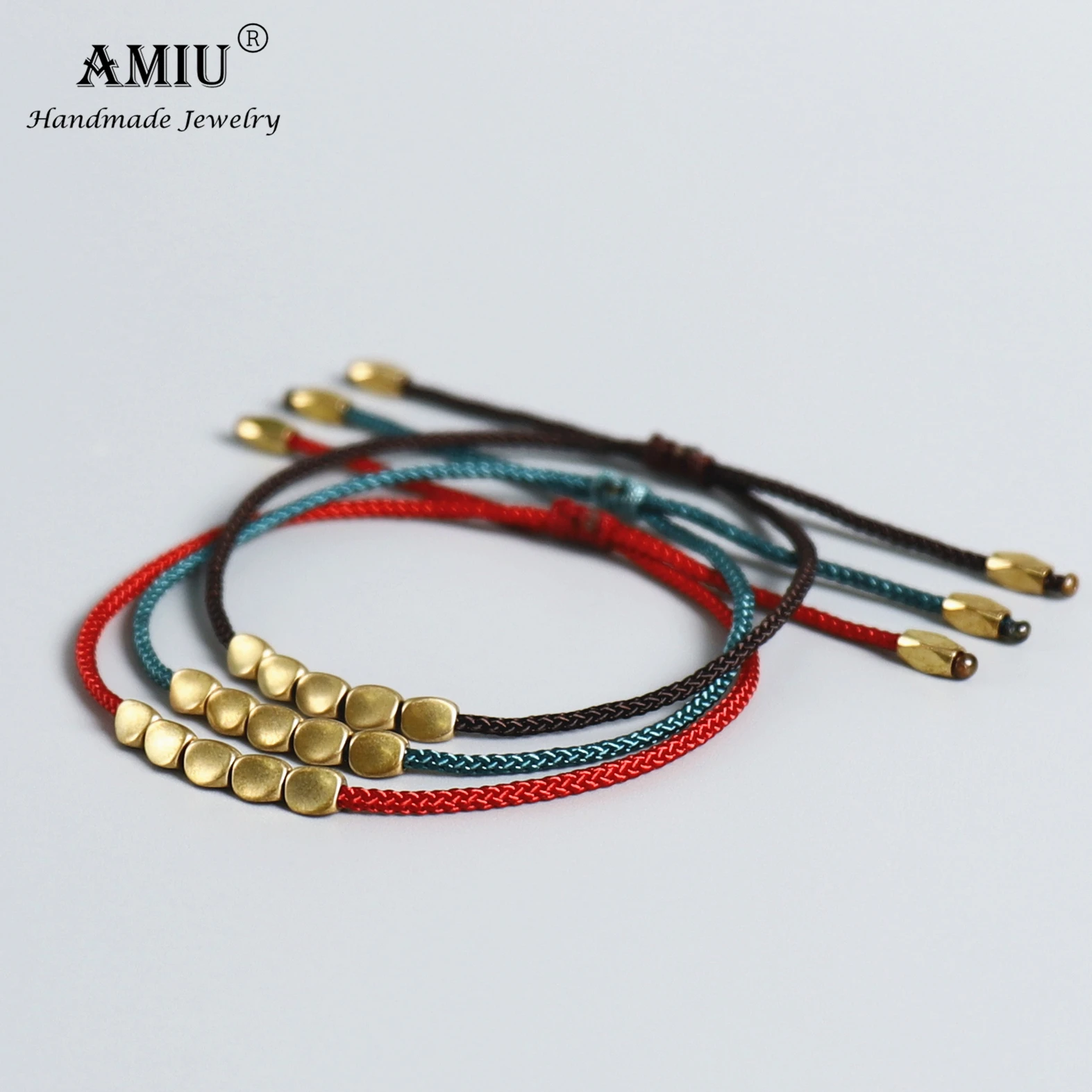 AMIU Handmade Tibetan Copper Beads Cotton Thread Lucky Rope Bracelet & Bangles For Women Men Bracelets