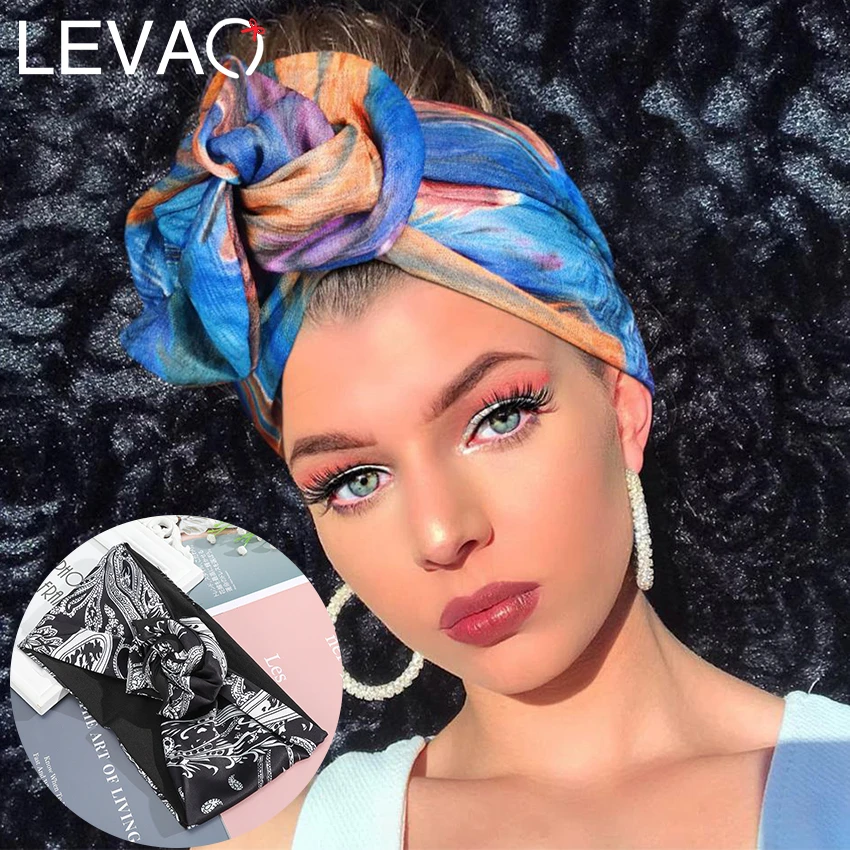 Levao Flower Printing Bandana Wire Headband Knotted Fashion Scarf Hairbands Hair Accessories for Women 2021 New Headwear