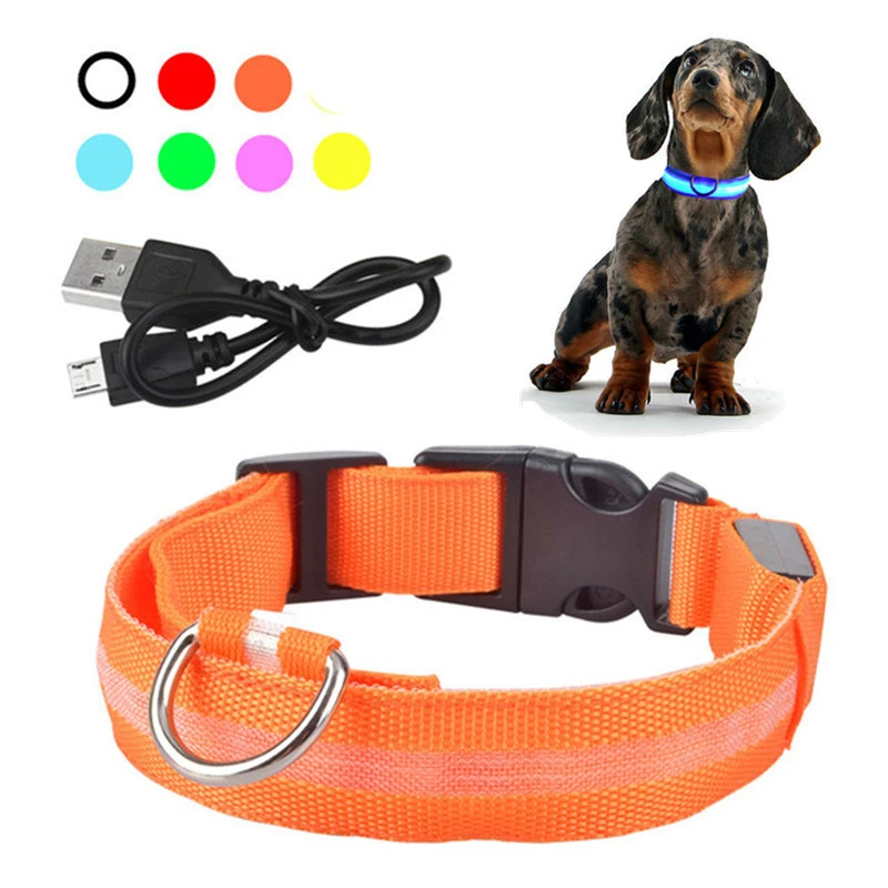 USB Rechargeable Pet Dog LED Glowing Collar Pet Luminous Flashing Necklace Outdoor Walking Dog Night Safety Supplies