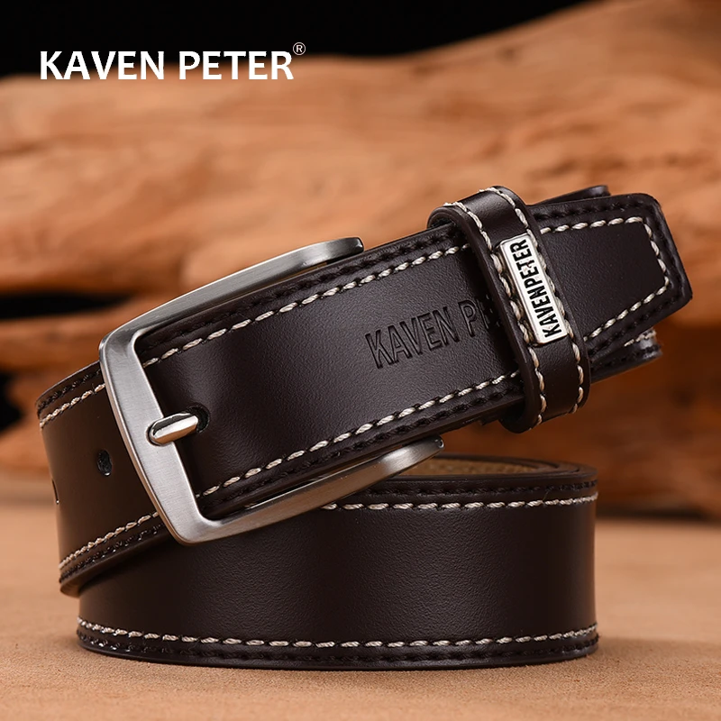 Men's Leather High Quality Classic Belt Alloy Pin Buckle Men's Matching Jeans Business Cowhide Belt Black Color Dark Brown Color