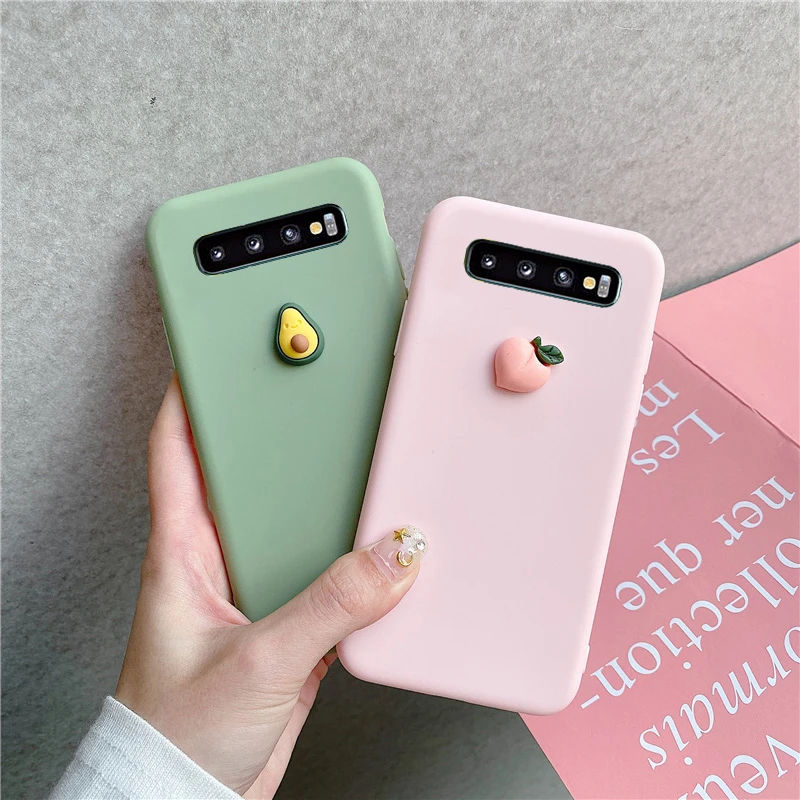 Case For Samsung Galaxy S8 S9 S10 5G Lite Plus S6 S7 Edge Soft Cover Cute 3D Fruit Silicone Peach Grape Avocado orange Cases