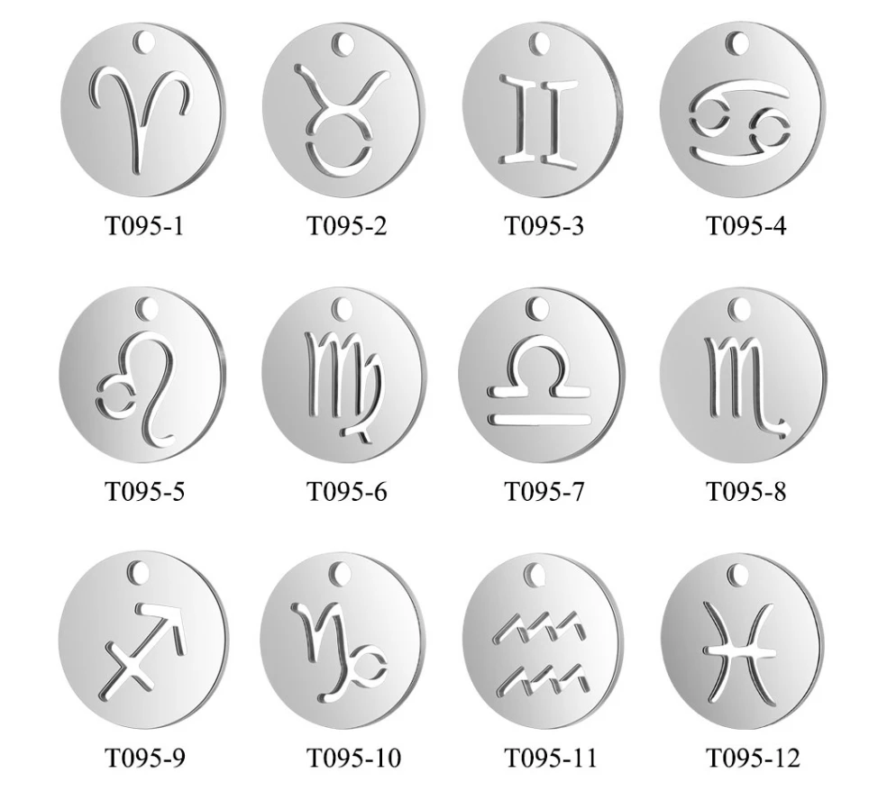 12 Pcs/lot  Stainless Steel Zodiac 12 Constellation Charm  DIY Jewelry for Bracelet Necklace Jewelry Making Tag
