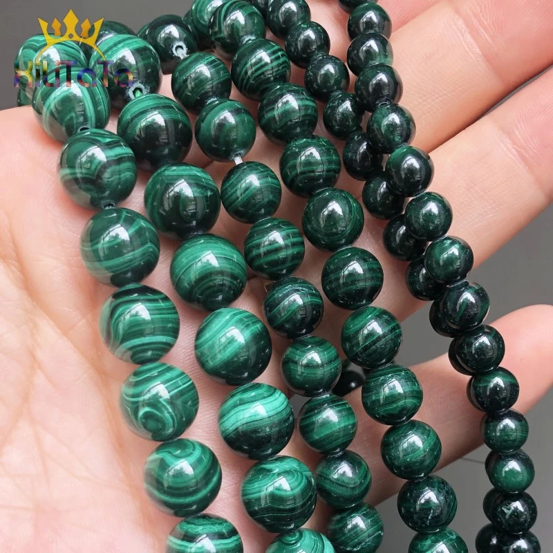 Natural Genuine Stone Beads Green Malachite Round Loose Beads For Jewelry Making DIY Bracelet Accessories 7.5'' 6/8/10/12mm