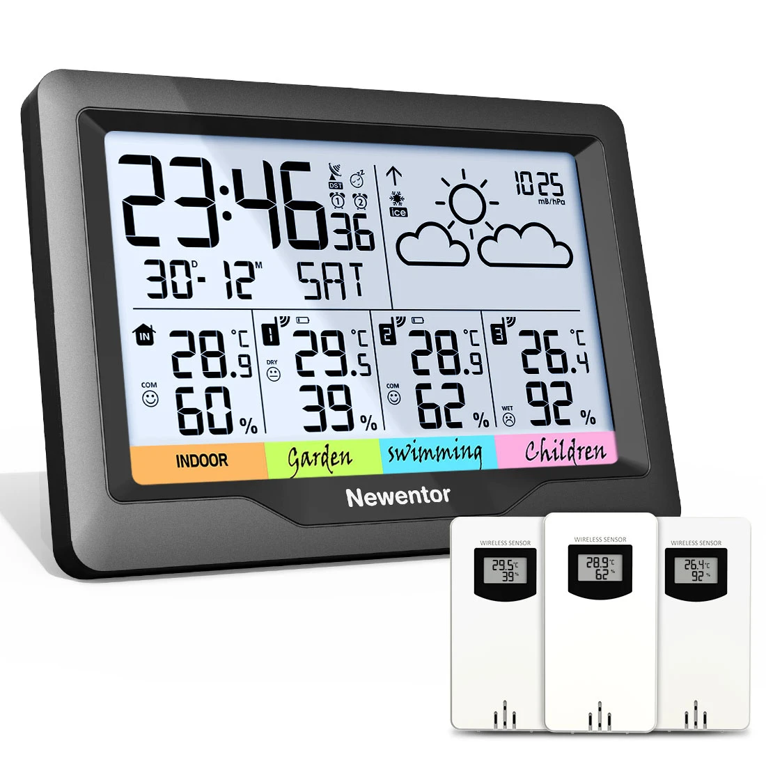 Newentor Q5 Weather Station With 3 Sensors Indoor Outdoor Digital Weather Station Wireless Forecast Sensor Hygrometer Humidity