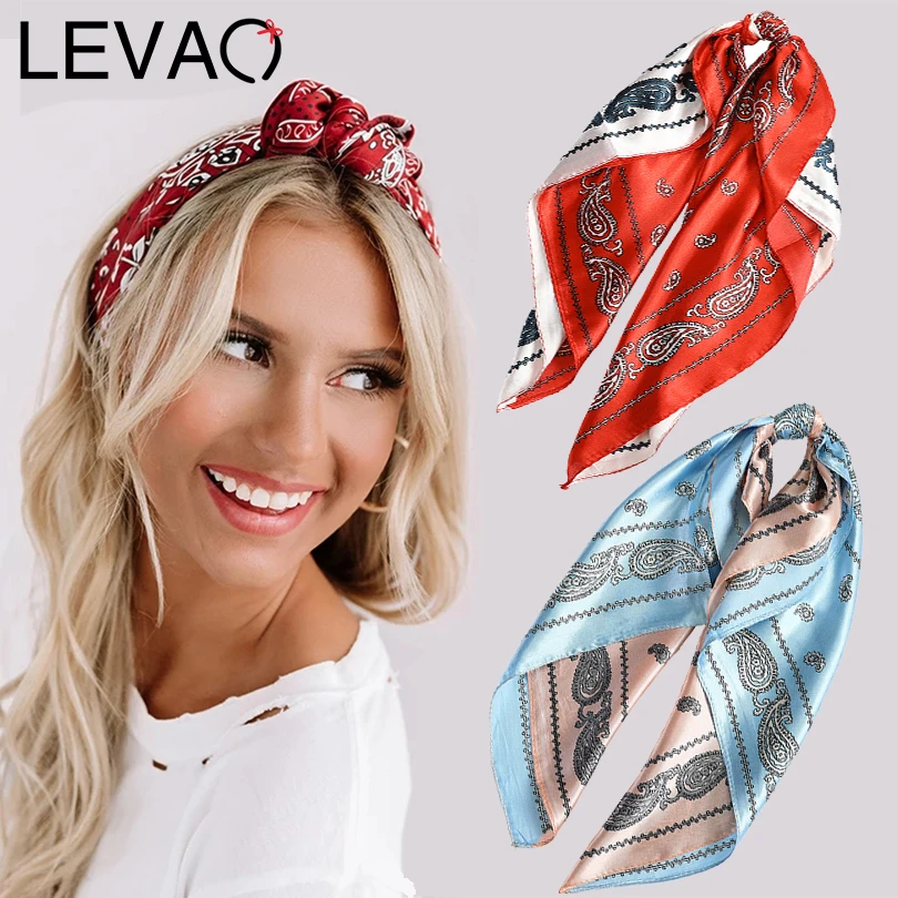 LEVAO Flowers 60*60 cm Print Hair Scarf Satin Cloth  Hairband Women Headband Girls Turban Head Wrap Hair Accessories Banadan