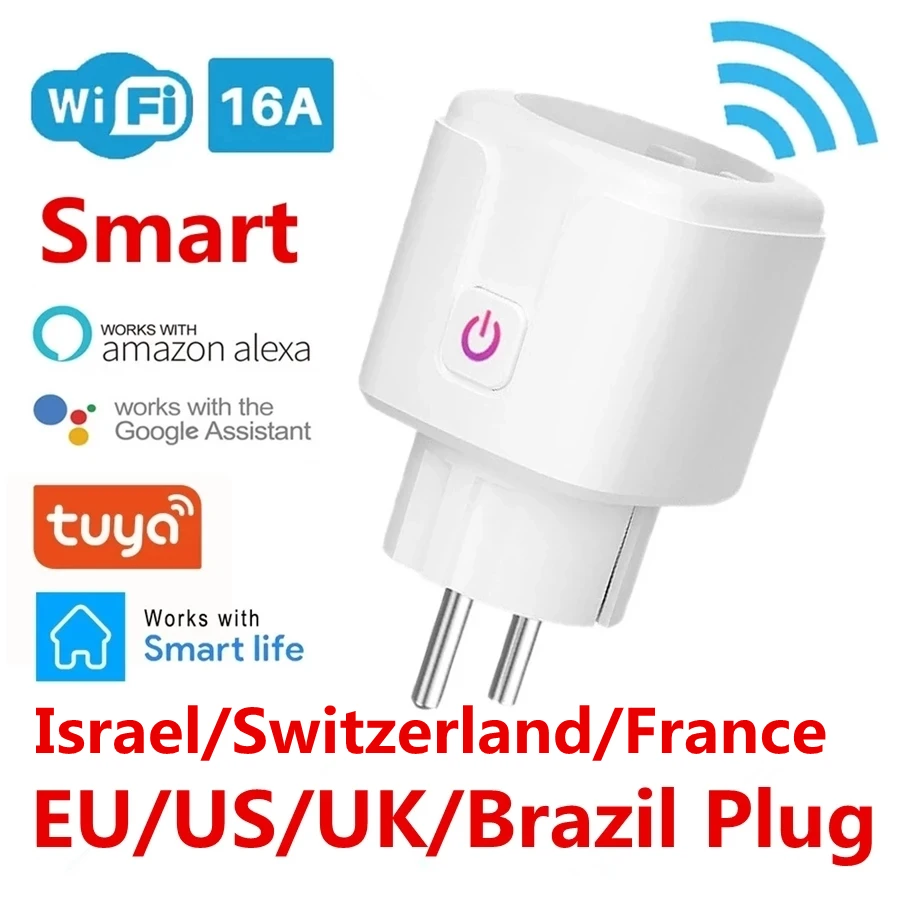WiFi Smart Plug Socket EU Brazil 16A Power Monitor Timing Function Tuya SmartLife APP Control Works With Alexa Google Assistant