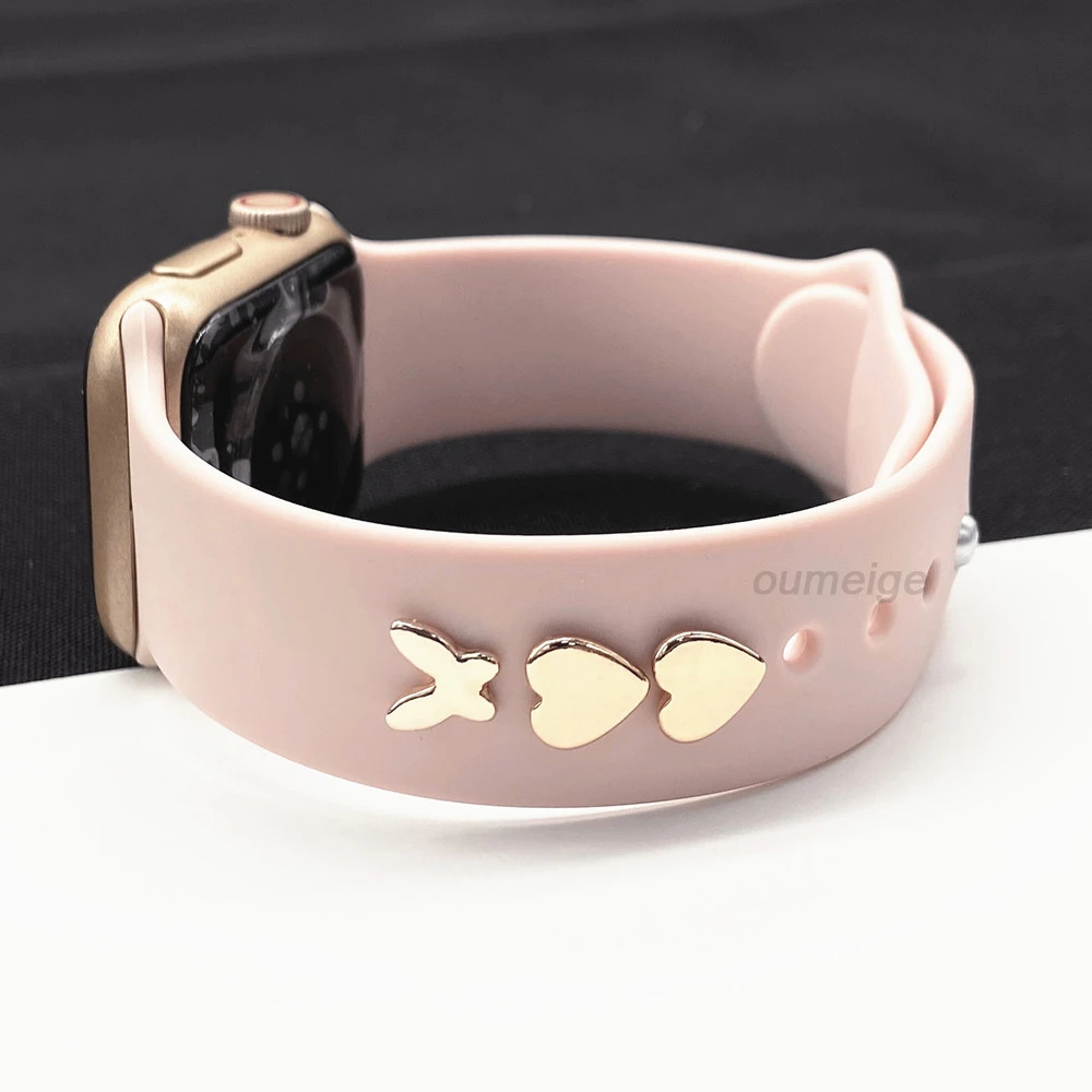 Decorative For Apple Watch Band Silicone Bracelet Metal Decorative Nails for Apple Watch 6 5 4 3 2 1 for Iwatch Accessories