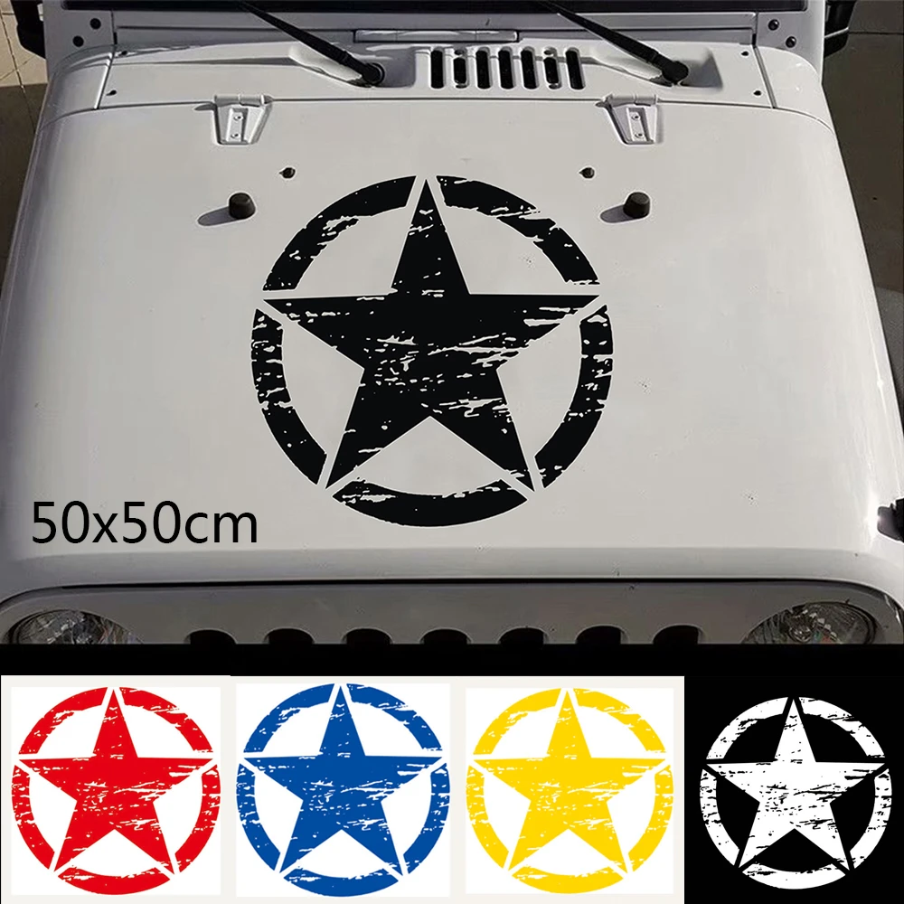 Car Military Army Star Hood Vinyl Sticker Off Road Graphic Decal For Jeep Wrangler Automobiles Exterior Accessories 50x50cm