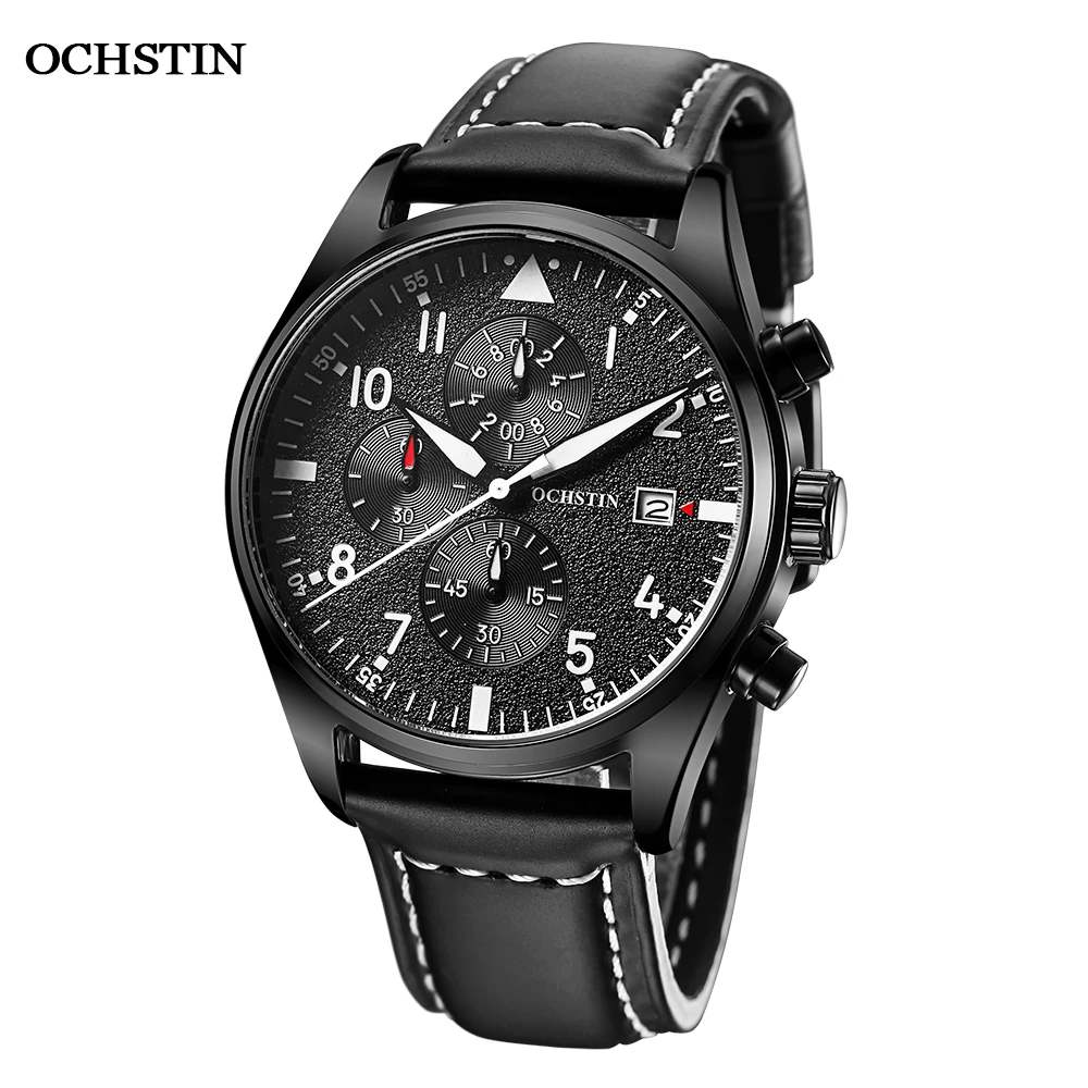 OCHSTIN 2021 Top Brands Mens Watches Pilot Sport Chronograph Male Fashion Quartz Wrist Watch Waterproof Black Clock