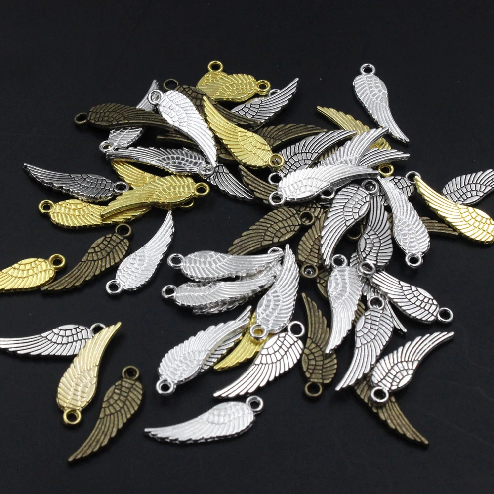 100pcs Antique Silver Wings Pendant Charms Beads 5x16.5mm (K00108)