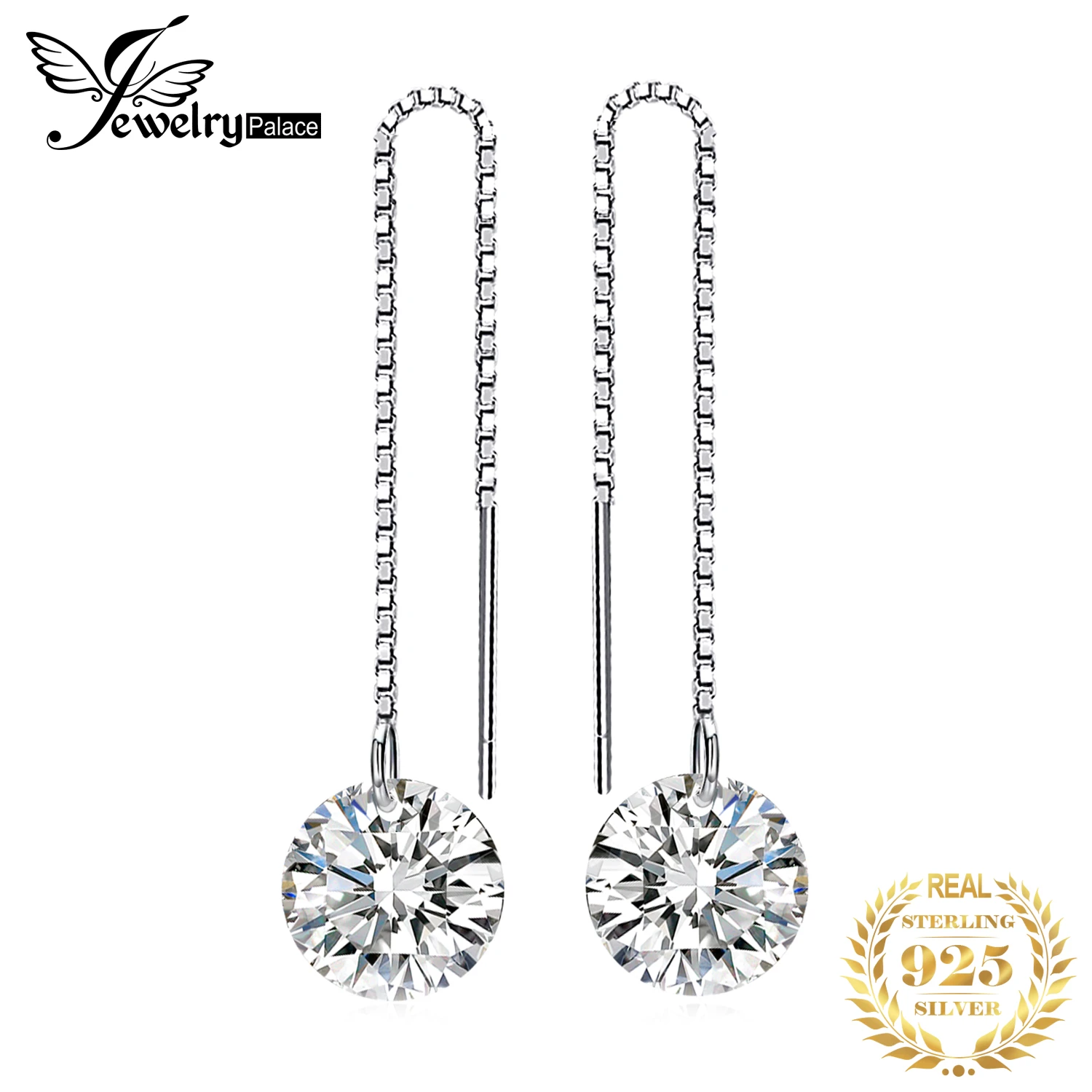 JewelryPalace 925 Sterling Silver Earrings Cubic Zirconia Simulated Diamond Long Drop Dangle Thread Earings for Women Girl 2020