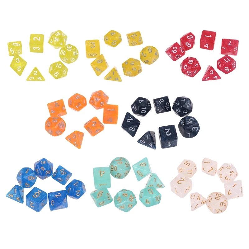 7pcs D20 Acrylic Polyhedral Dice Glitter Double Colors 20 Sided Dices Table Board Playing Game for Bar Pub Club Party