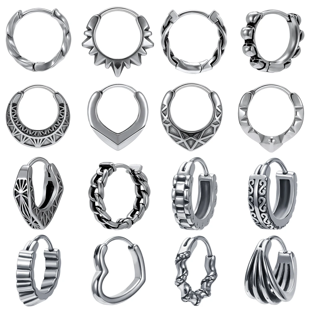 316L Stainless Steel Hoop Earrings Hip Hop Punk Rock Earrings for Men Women Retro Gothic Circle Round Earrings Skull