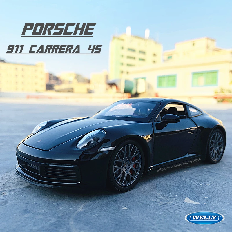 WELLY 1:24 Porsche 911 Carrera 4S (992) sports car black simulation alloy car model crafts decoration collection toy tool gift