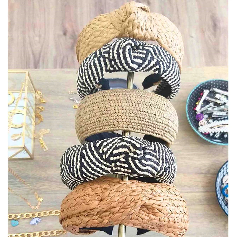 Flatfoosie 2019 Bohemian Hairband Straw Weave Knotted Headband for Women Cross Handmade Hair Hoop Hairband Hair Accessories