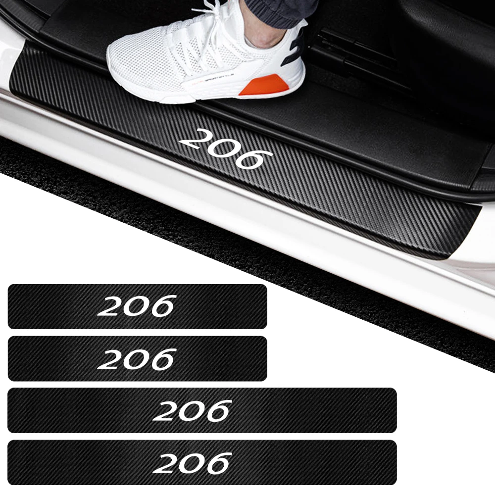 4pcs Carbon Fiber Door Sill Threshold Anti Scratch Waterproof Stickers for Peugeot 206 207 307 308 408 508 3008 Car Accessories