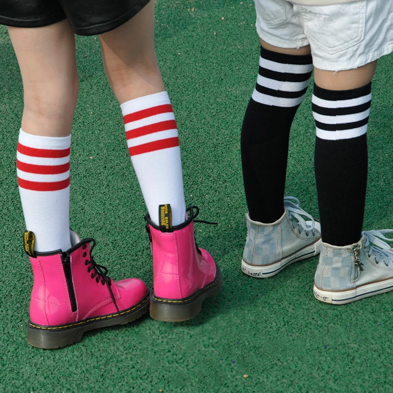 Kids Socks Cotton Boy Socks for Children Girls Knee High Socks Football Three Striped Old School Baby Long Tube Leg Warmer Boot