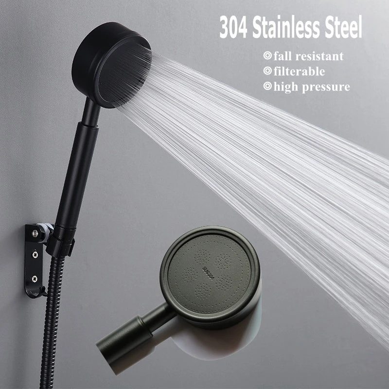 Black Shower Head Stainless Steel Handheld Wall Mounted High Pressure for Bathroom Water Saving Rainfall Shower Hose Holder Set