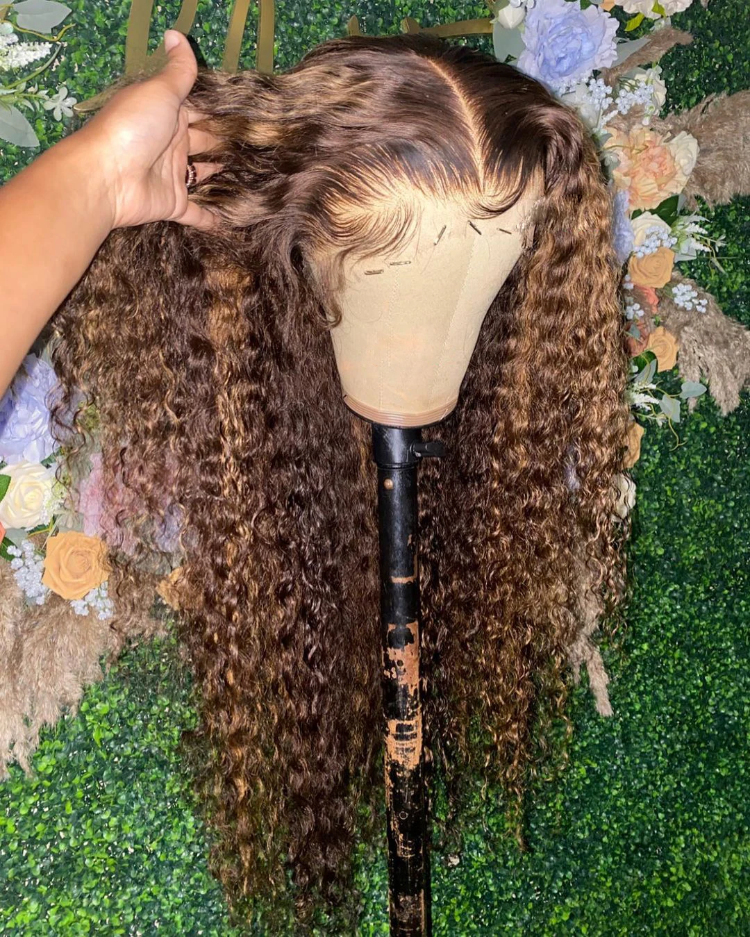 30 32 40 Inch Highlight Ombre Lace Front Wig Curly Human Hair Wigs #4/27 Colored Deep Wave Lace Frontal Wigs For Black Women