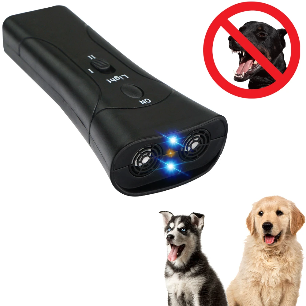 Ultrasonic LED Laser Pet Dog Repeller Double Head Double Horn Anti Barking Stop Bark Training Device Trainer Without Battery