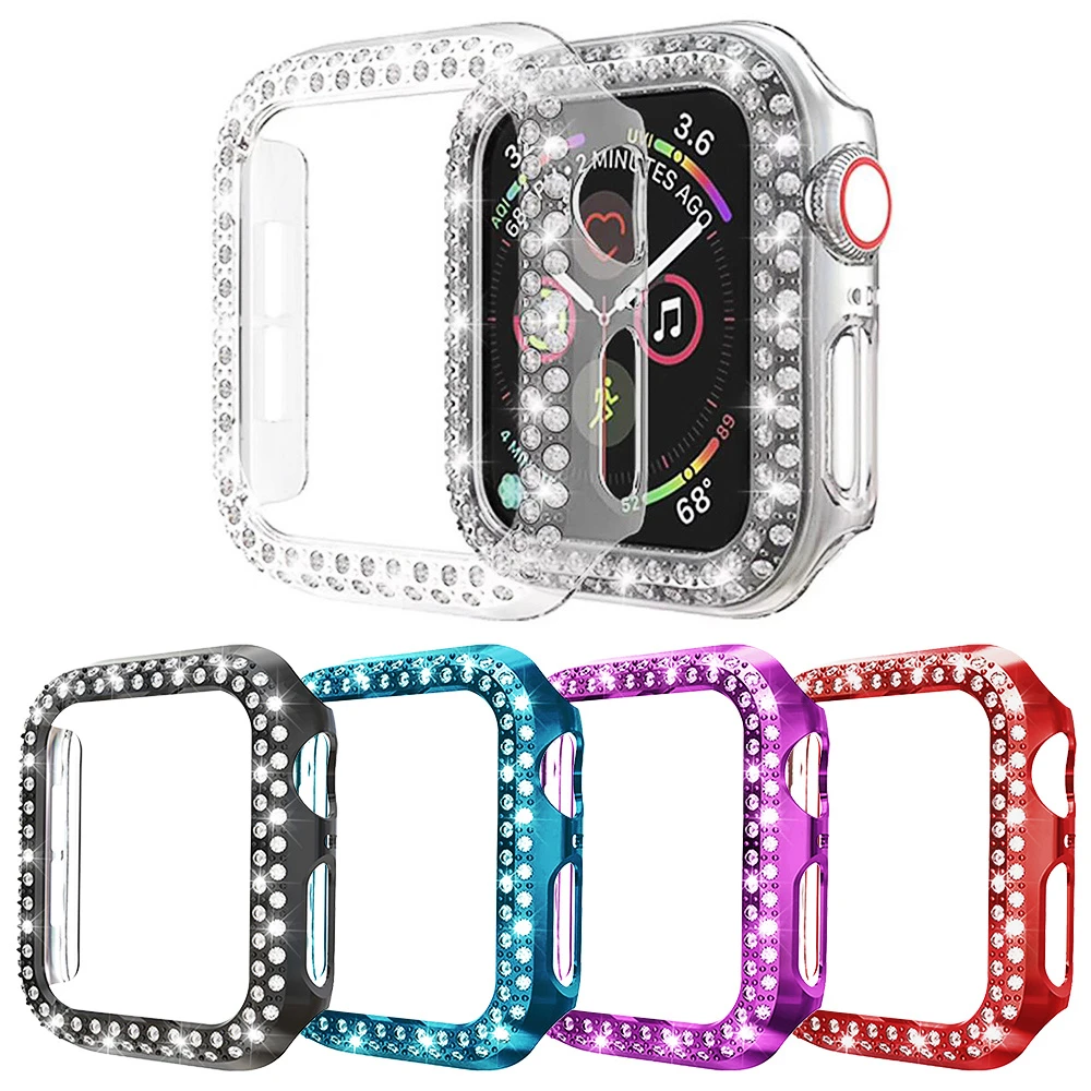 Double Diamond PC Bumper for Apple Watch 7 Series 6 SE 5 4 3 2 Case 41mm 45mm 40mm 44mm 38mm 42mm Cover for iWatch Protect Frame