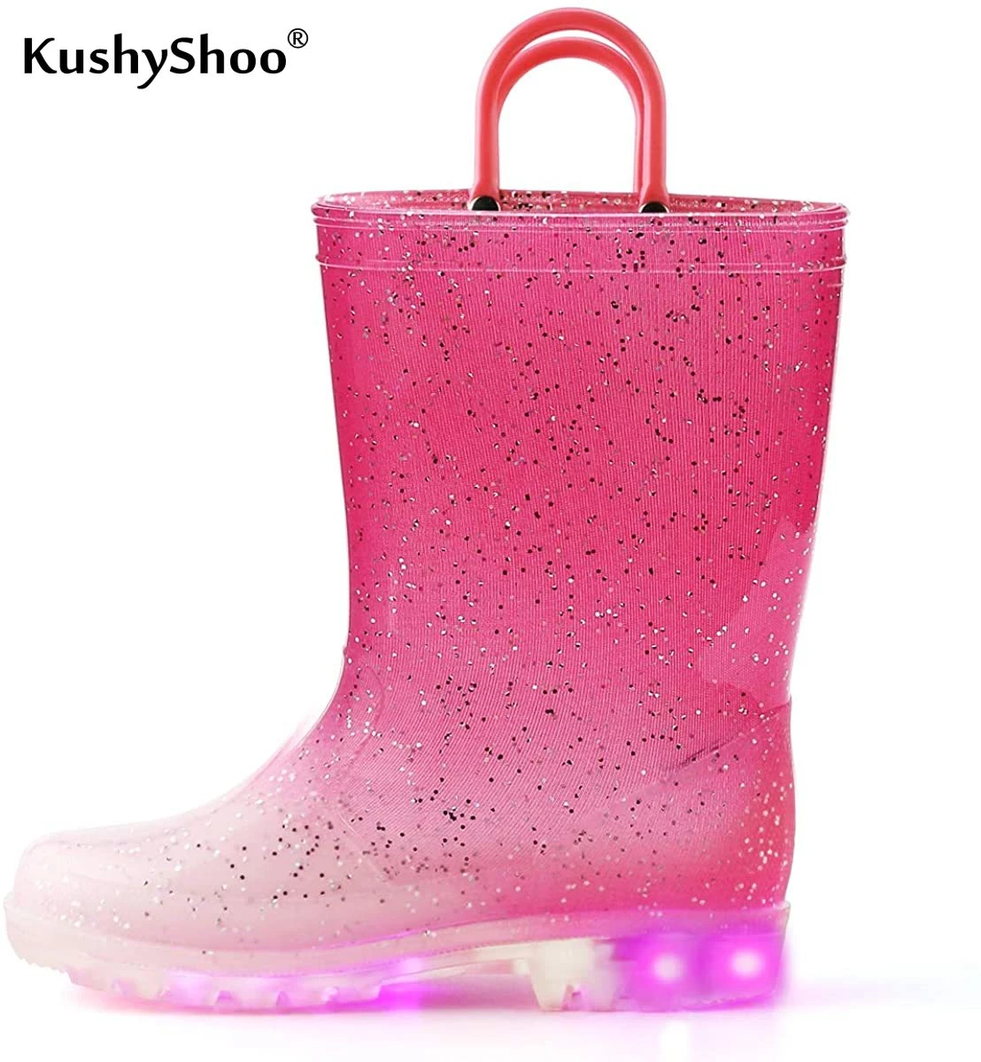 KushyShoo Toddler Boy Rain Boots with Light Kids Shining Shoes Girl PVC Rain Shoes Led Gradient Pink Bling Kids Shoes