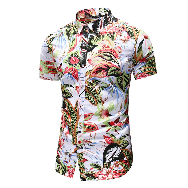 Fashion Korea Design Hawaii Beach Short Sleeve Casual Shirts For Men's Print Blouse 2021 Summer Clothing Plus Asian Size 5XL 6XL