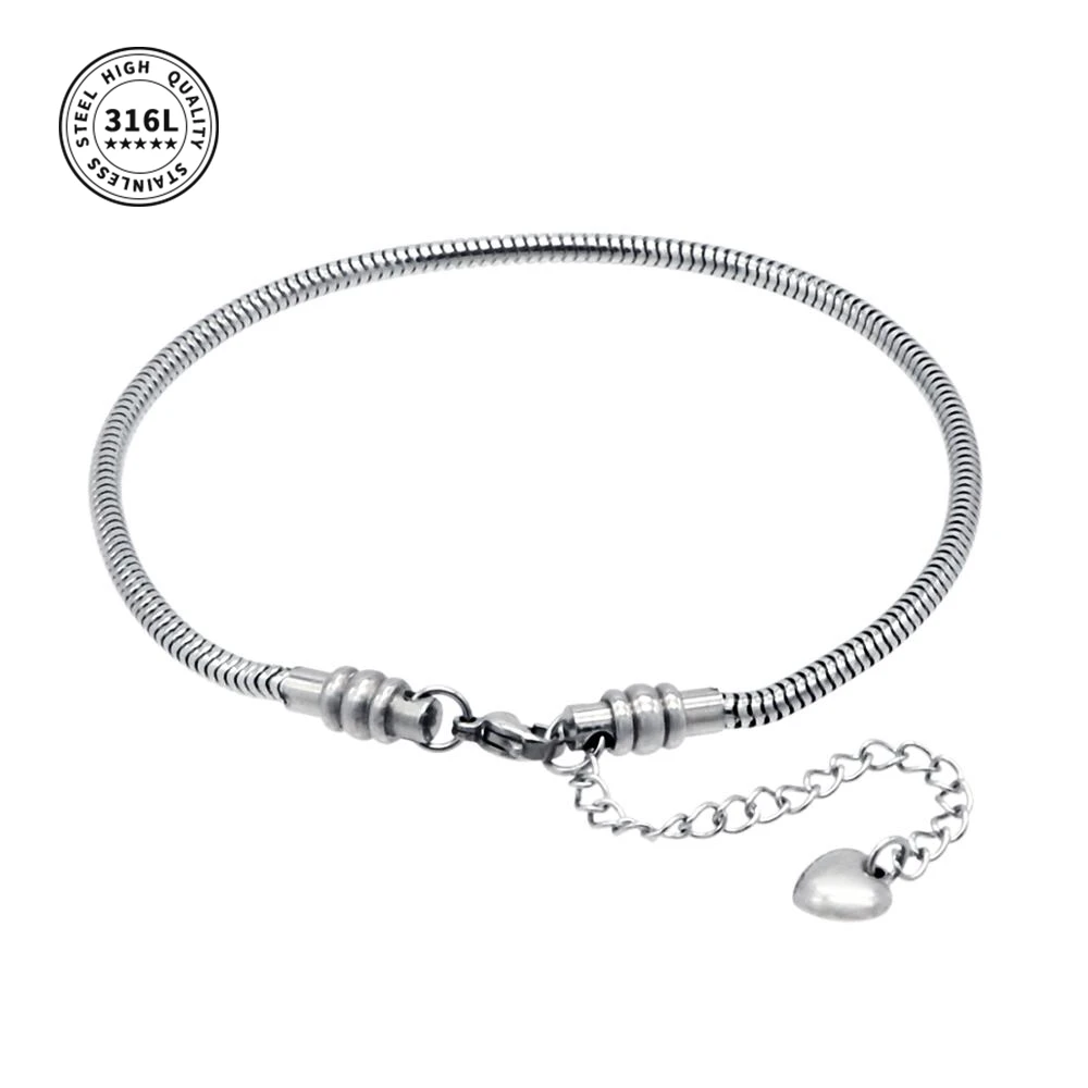 Stainless Steel Snake Chain Starter Charm Bracelet With Lobster Clasp Fit  Beads For Women or Teen Girls Charm Bracelet