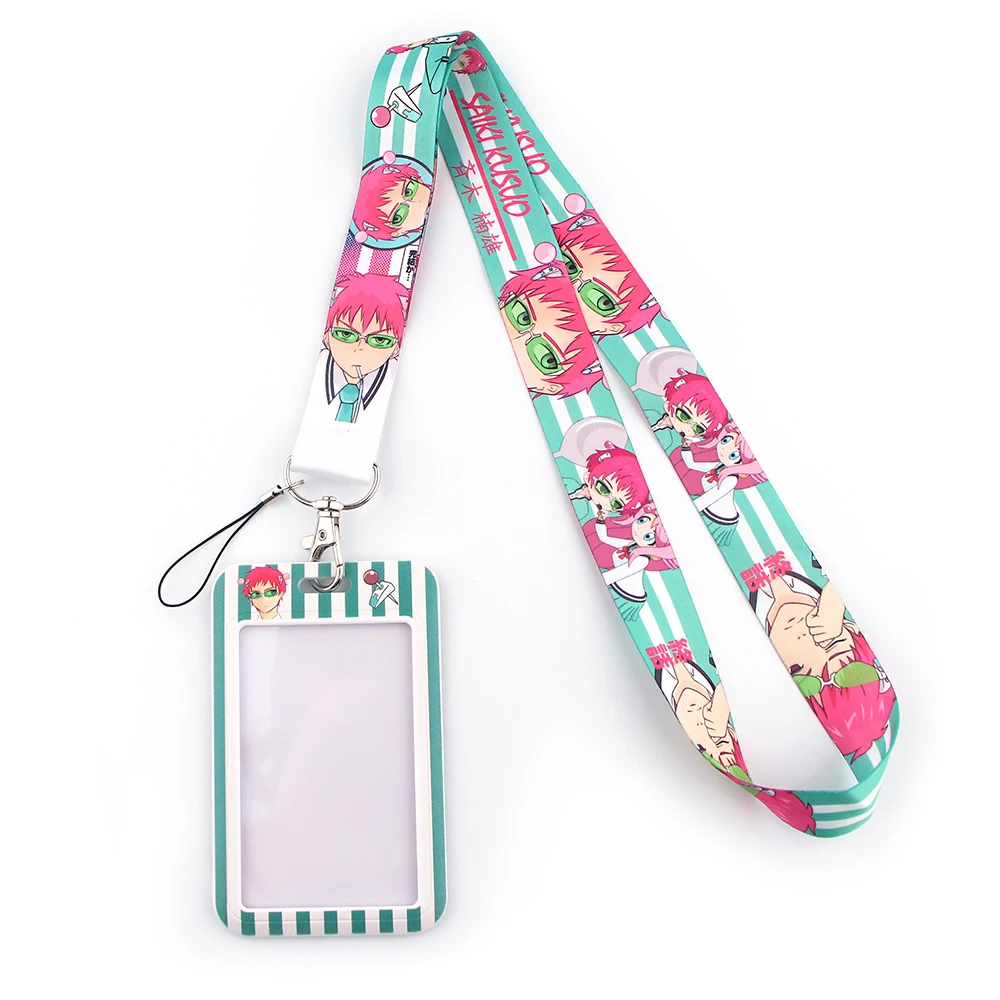 DZ1239 Anime Saiki Kusuo no Psi Nan Lanyard Credit Card ID Holder Bag Student Women Travel Bank Bus Business Card Cover Badge