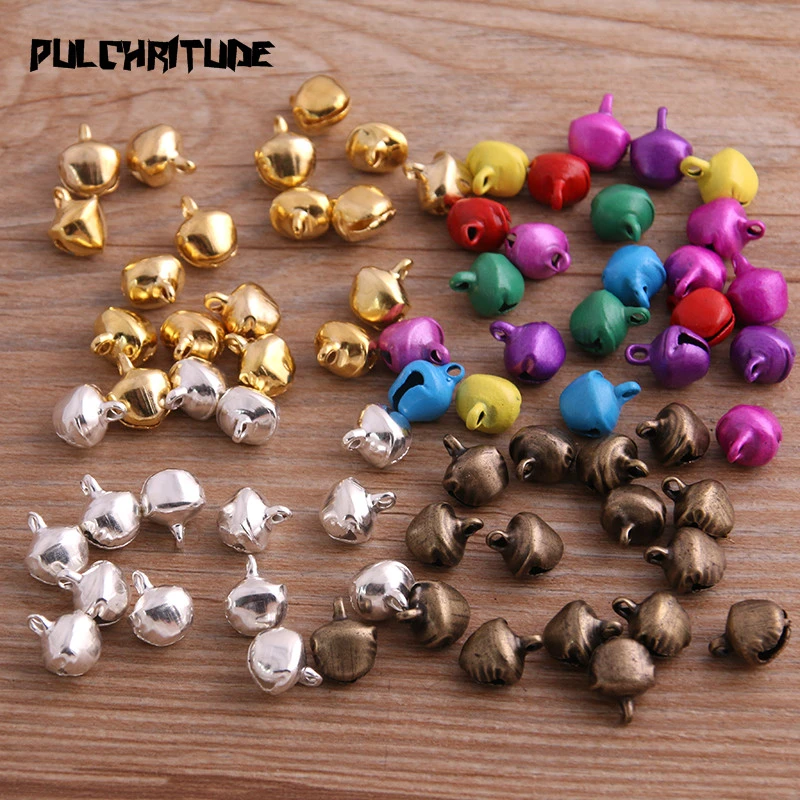 100 Pcs/Lot 6*8mm New Christmas Bells Mix Colors Loose Beads Small Jingle Bells Christmas Decoration Gift