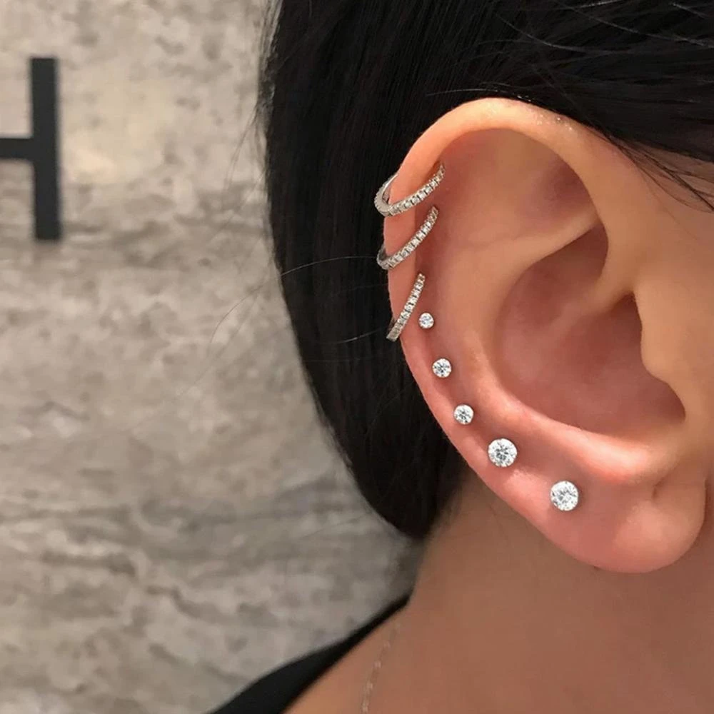 8PCS/Set Creative Retro Simple Exquisite Rhinestone Ear Studs Charm Metal Ear Rings Crystal Earrings For Women Jewelry Gift