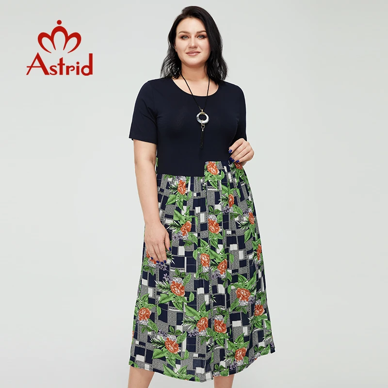 Astrid Women's Summer Dress 2021 for Women Loose Boho Casual Vintage Dress Plus size Cotton Floral Print Long With Necklace