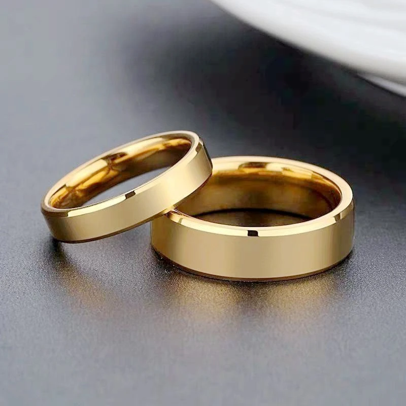 RAMOS Smooth Stainless Steel Couple Rings Gold Simple 4MM 6MM Women Men Lovers Wedding Jewelry Engagement Gifts