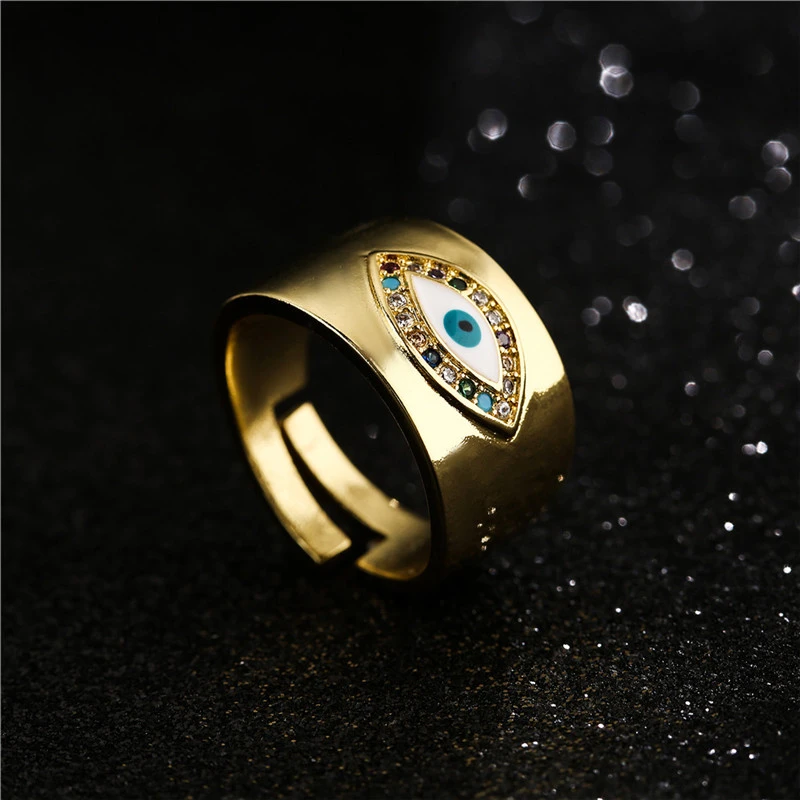 Classic Design Evil Eye Charm Ring For Women Gold Color Rainbow CZ Party Ring Female Accessories Dropship