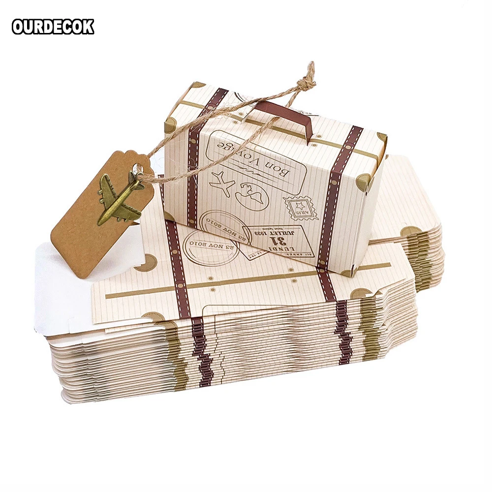 Suitcase Candy Boxes Travel Classic Elegant Theme Gift Box Wedding Birthday Anniversary Party Favor Boxes With Airplane Hanging