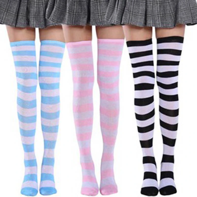 2021 New Fashion Striped Knee Socks Sexy Soft Cotton Warm Medias Ladies Long Stockings Women Thigh High Over The Knee Stockings